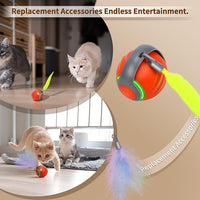 Speedy Tail 2.0 Interactive Cat Toy – Smart Self-Rolling Cat Ball with Feather Tail, Automatic Moving Motorized Toy for Indoor Cats, Chasing & Hunting Fun (Orange)