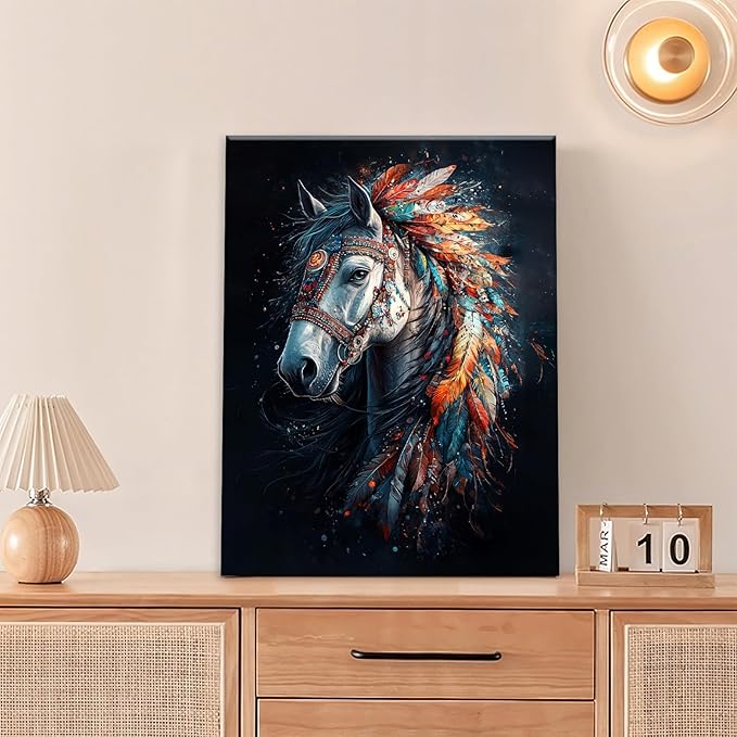 Horse Pictures Wall Art, Horse Animal Bathroom Wall Decor, Aesthetics Modern Framed Painting Elegant Canvas Artwork for Bathroom Bedroom Living Room Decorations 20"L x 16"W
