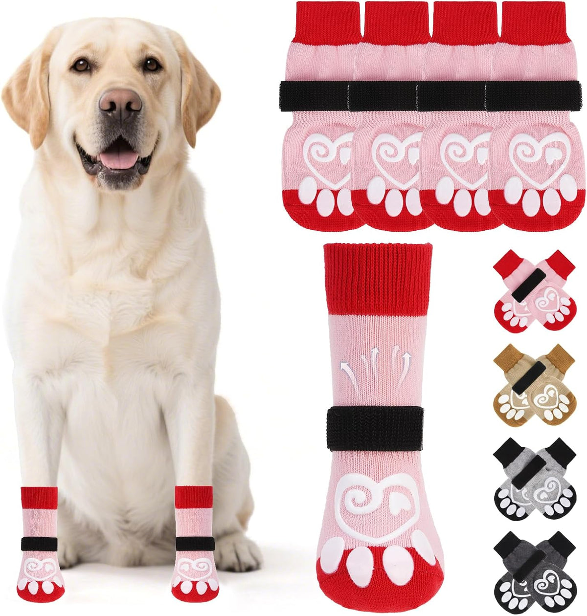 Dog Socks Shoes for Hot Pavement - Pink Heart / Small(4 Pack)
