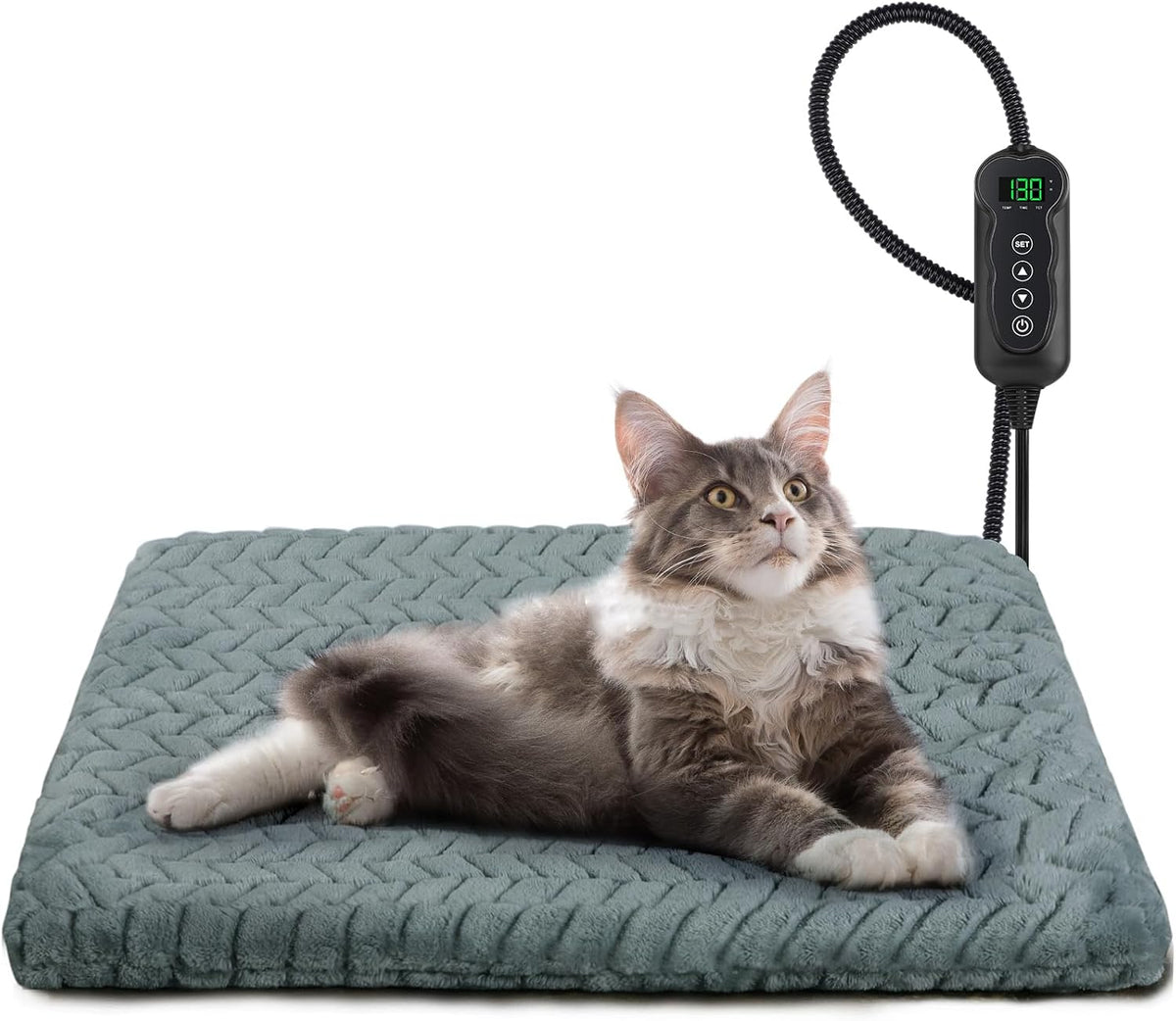 Heated Cat Bed, Waterproof Cat Heating Pad with Timer Temperature Adjustable, Indoor Heated - Grey / Small(18"x16")