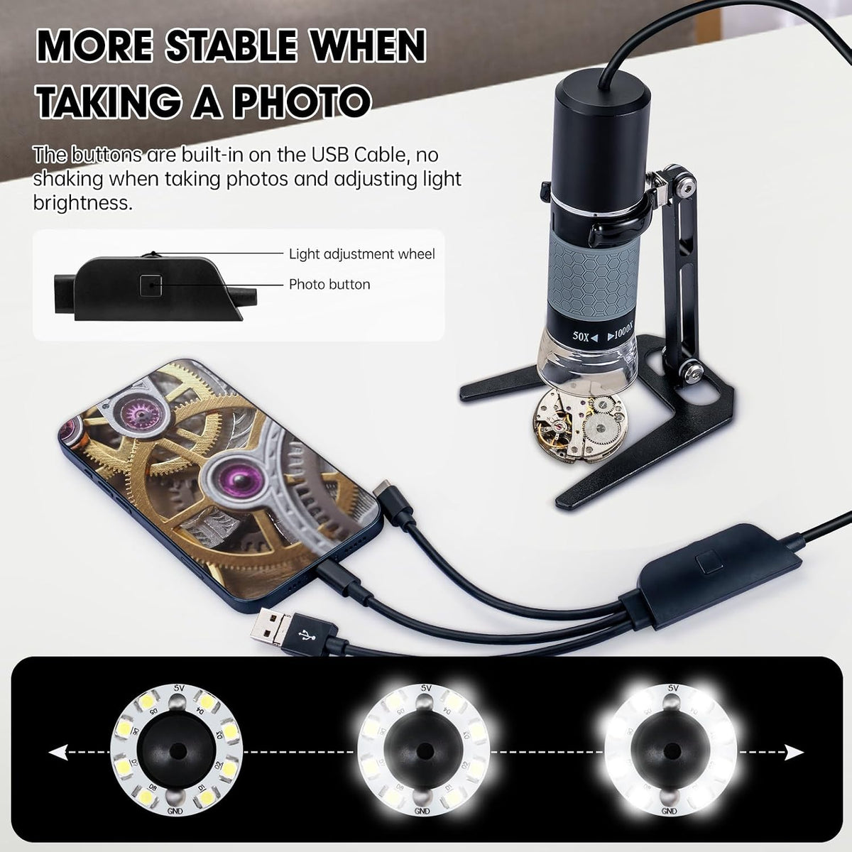cainda aluminum alloy bracket stand with U-shaped base for USB and WiFi microscopes - view 8
