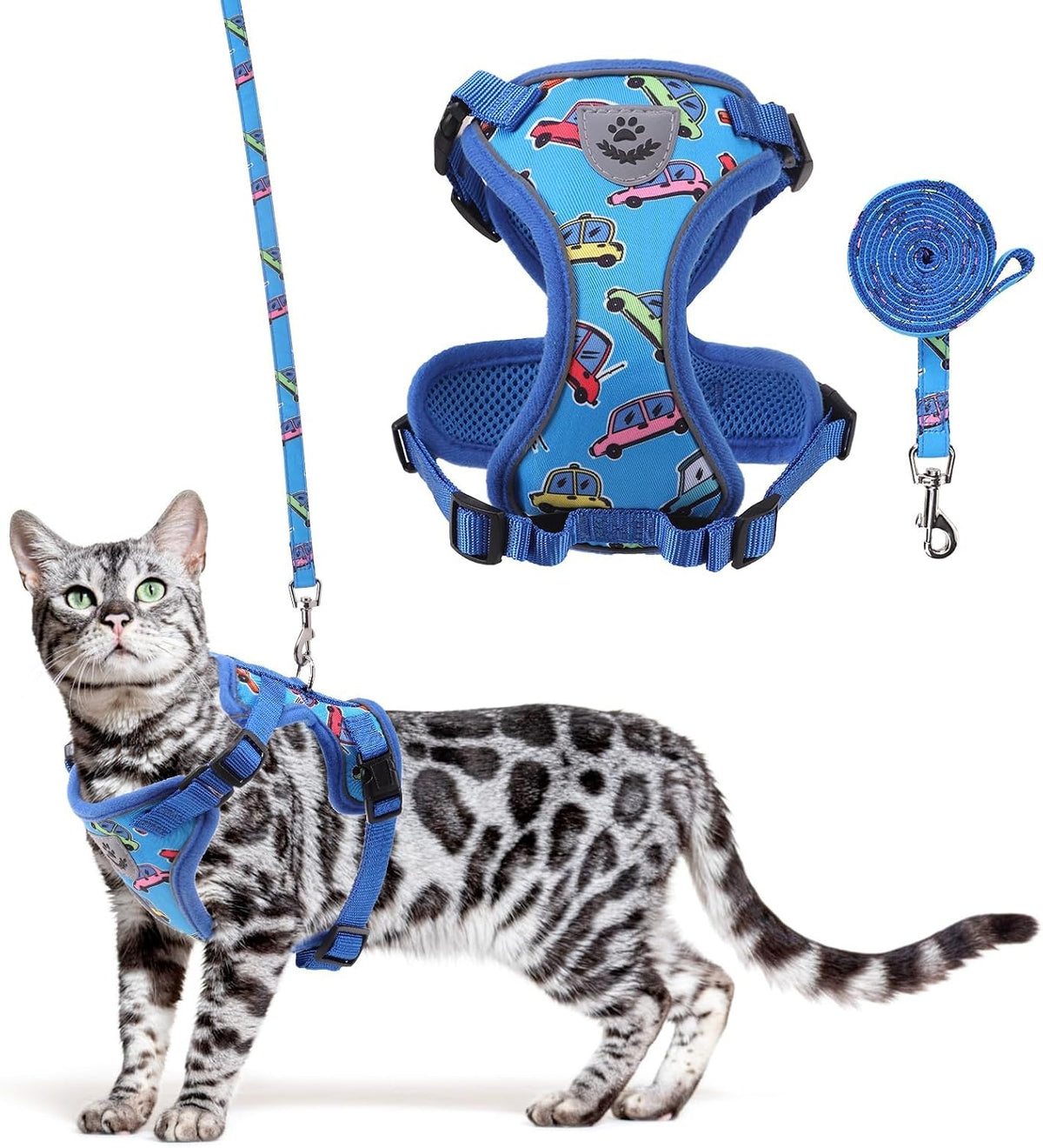 Cat Harness and Leash Set - Cartoon Car Pattern / Small