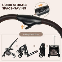Pet Stroller, Small to Medium Dogs & Cats, Foldable, One-Hand Fold, Detachable Carrier, Latte Color