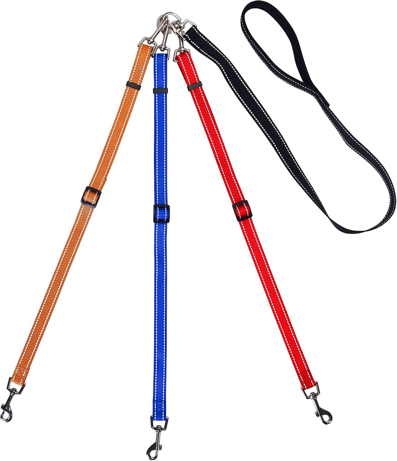 3 Way Dog Leash Reflective Adjustable Coupler No Tangle Detachable 3