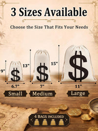 Apipi 4 Pack 6.7" W × 9" H Canvas Money Bags - M-7 x13 in - image 2