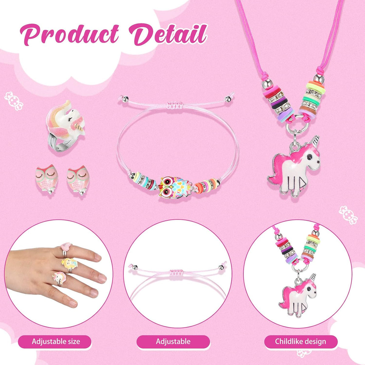 Sherr kids jewelry set with unicorn and mermaid necklaces, bracelets and rings - view 4