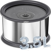 UPSKY 3.5L Dog Water Bowl,Large Capacity No Spill Dog Water Bowl,Stainless Steel Spill Proof Slow Water Feeder,No Splash Water Bowl with Anti-Slip Mat for Messy Drinkers Grey