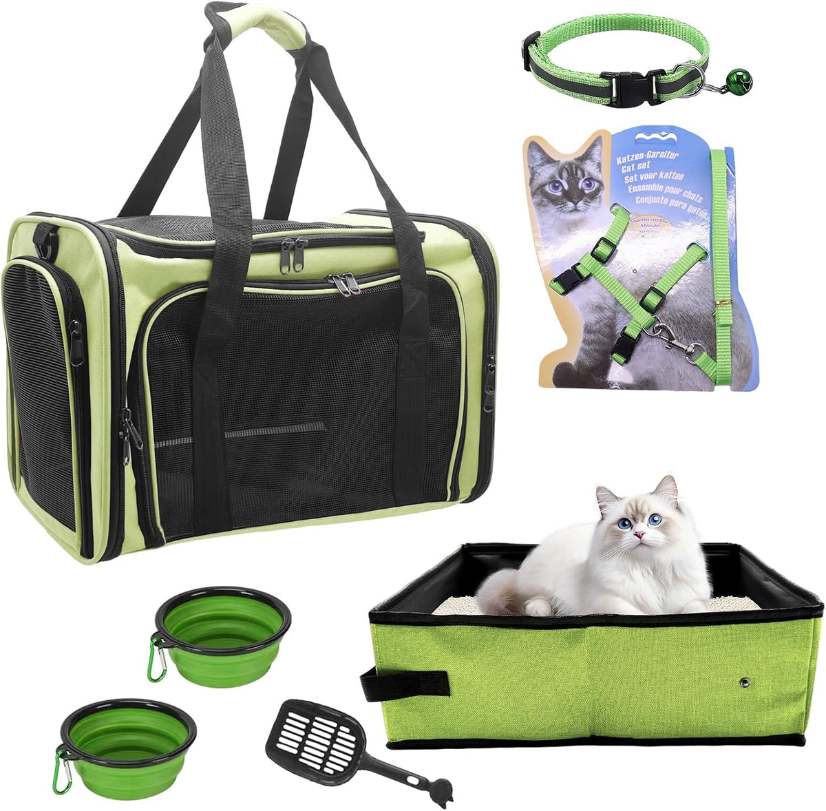 Cat Carrier with Litter Box - Green & Black