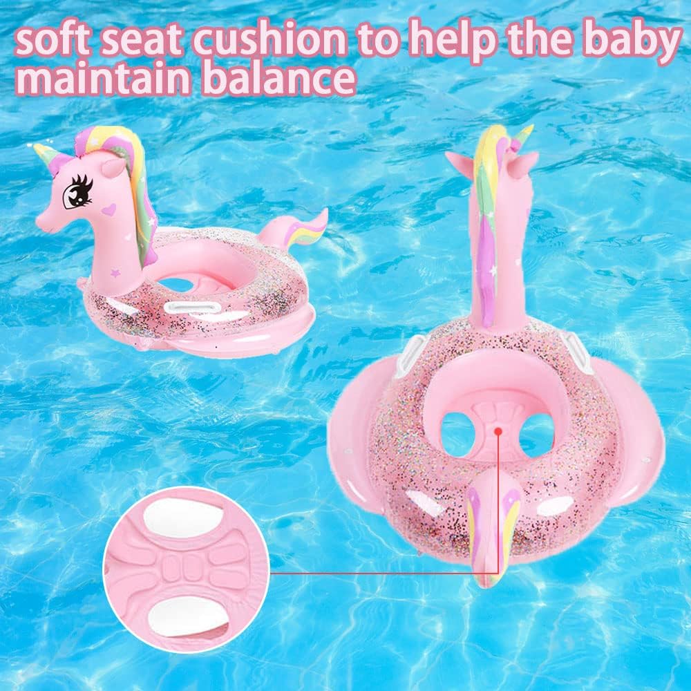 UMBWORLD baby swim float with seat and handle in pink unicorn style - view 10