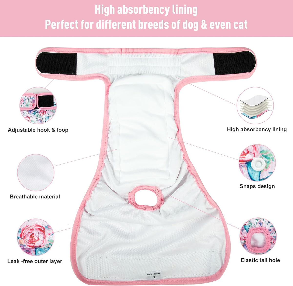 Reusable Dog Diapers Female Washable 3 Pack S Flowers for Heat – Essentials for Dogs - Flowers / S(Newborn-11.5"Waist) / 3 - image 3