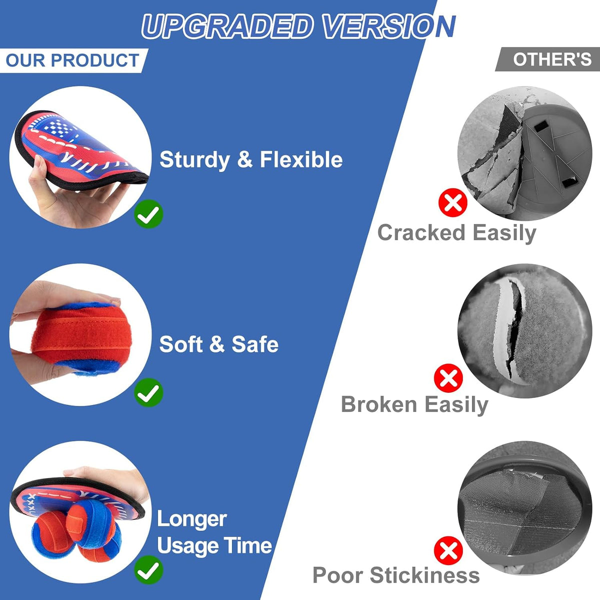 Aywewii toss and catch game with sticky hook and loop paddles and soft balls - view 20