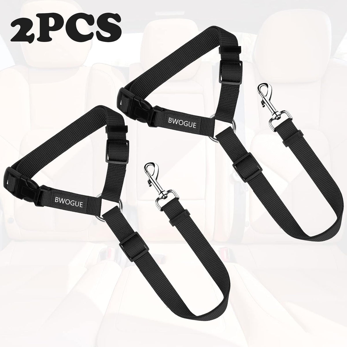 2 Pack Dog Seat Belt for Car, Headrest Restraint Safety Leads – Essentials for Dogs - Black / Not elastic - image 2