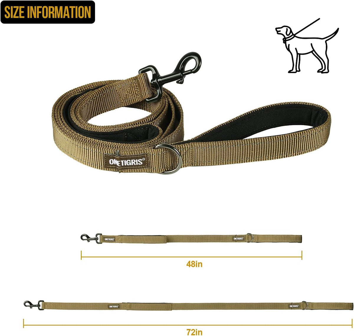 OneTigris No-Pull Dog Leash with Handle for Medium Large Dogs – Essentials for Dogs - Brown / 4FT - image 2