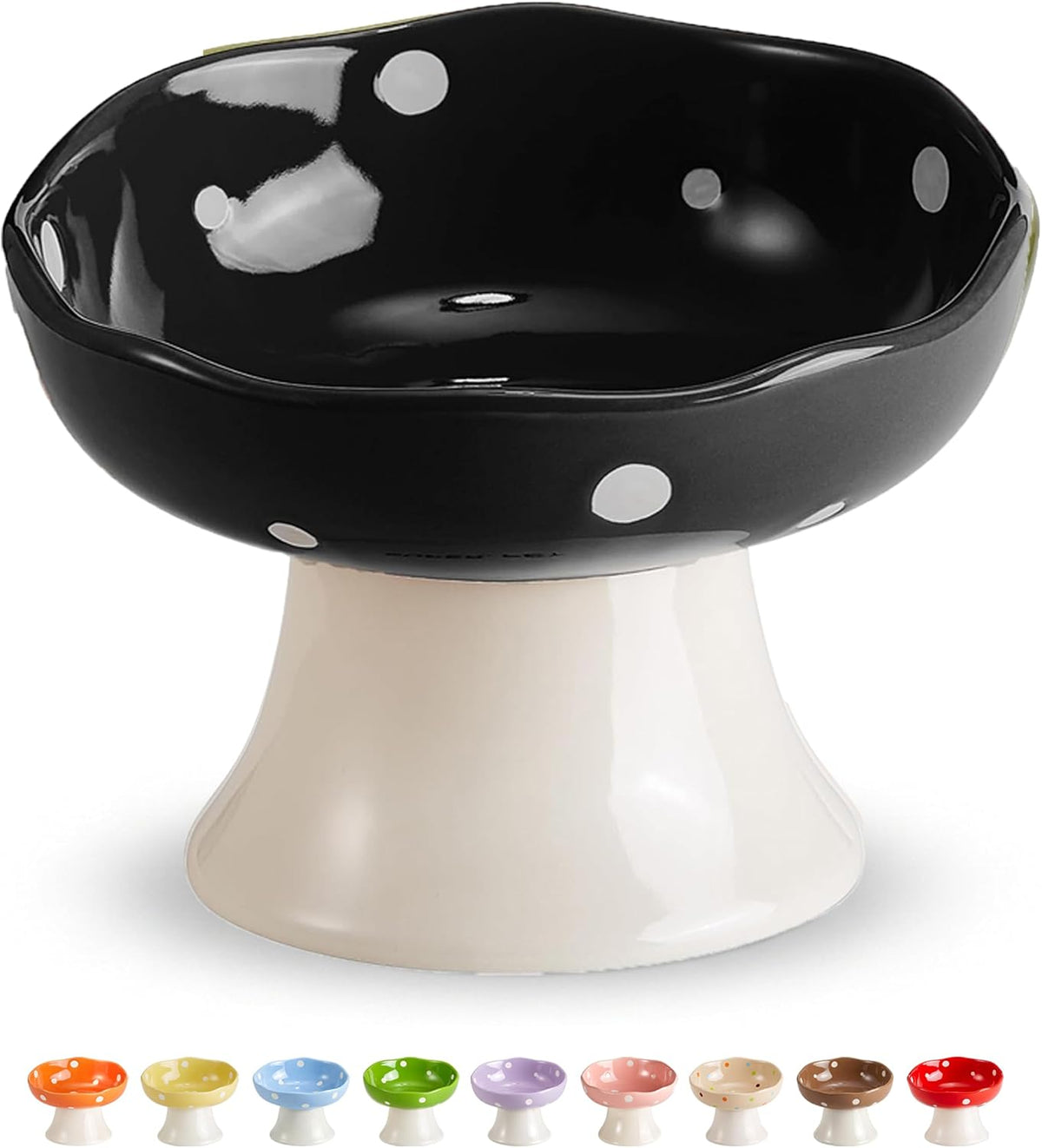 Red Mushroom Cat Bowl, Elevated Ceramic Bowl for Cats – Essentials for Cats - Black