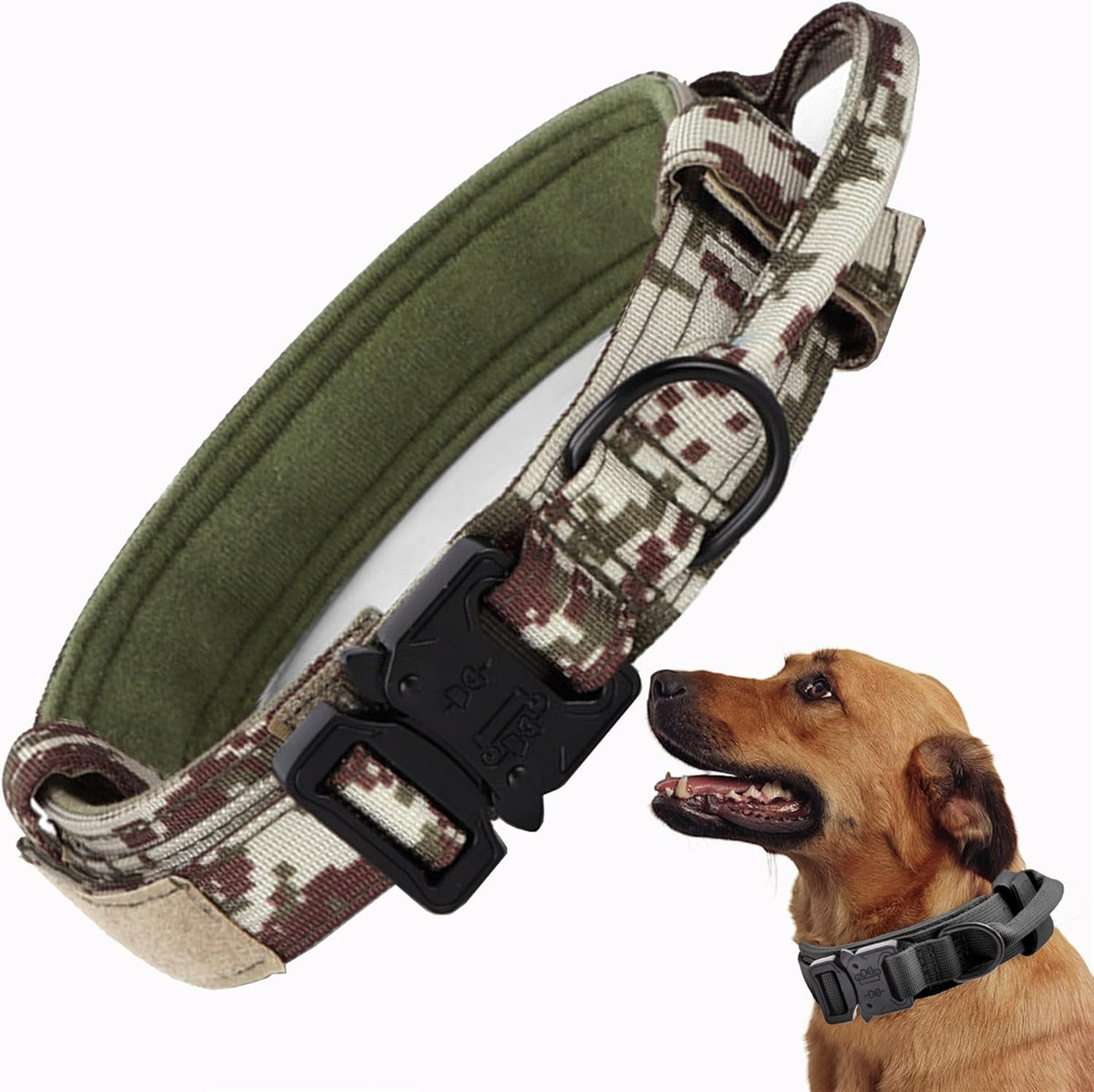 Tactical Dog Collar, Adjustable Military Training Nylon Pet Collar, Black L – Essentials for Dogs - Camo / XXLarge :Width 1.5",Neck 24-29"