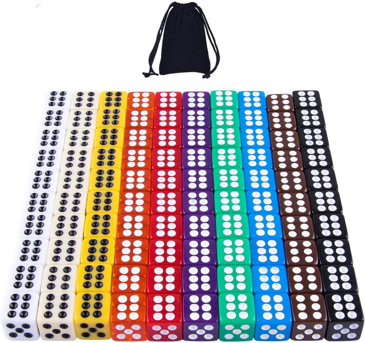 AUSTOR 100 Pcs 12mm Dice 6 Sided Game Dice Set with a Drawstring Pouch – Fun for Kids & Family - Solid Square, 12mm