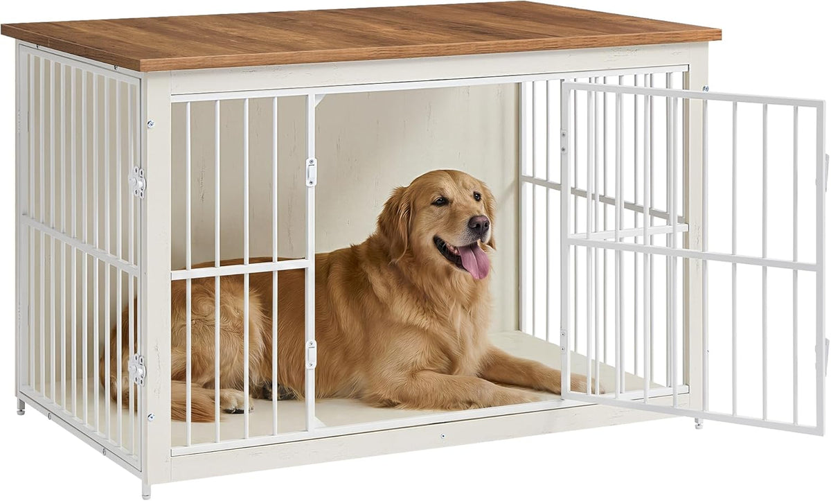 Feandrea 38" Dog Crate Furniture - Rustic White + Honey Brown / 48.0"L x 29.0"W x 29.0"H