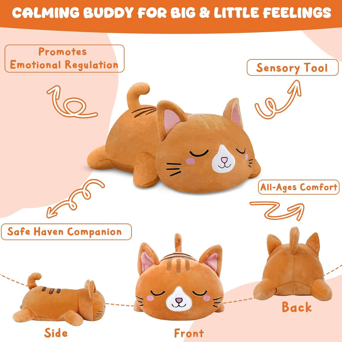 TOYSYM Weighted Stuffed Animals - Orange Cat / Large - image 4