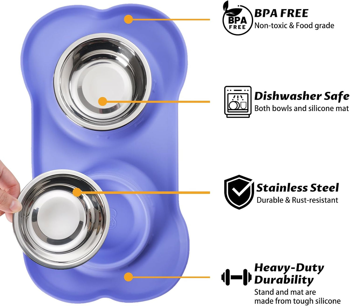 Hubulk Pet Dog Bowls 2 Stainless Steel Dog Bowl with No Spill - Purple / Small - image 2