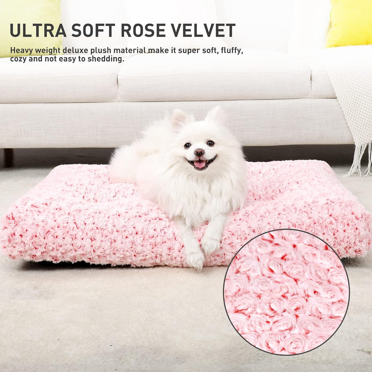 KSIIA Washable Dog Bed Medium Size Dog Crate Bed Plush Pet Mat - Pink / 29.0"L x 21.0"W x 3.0"Th - image 2