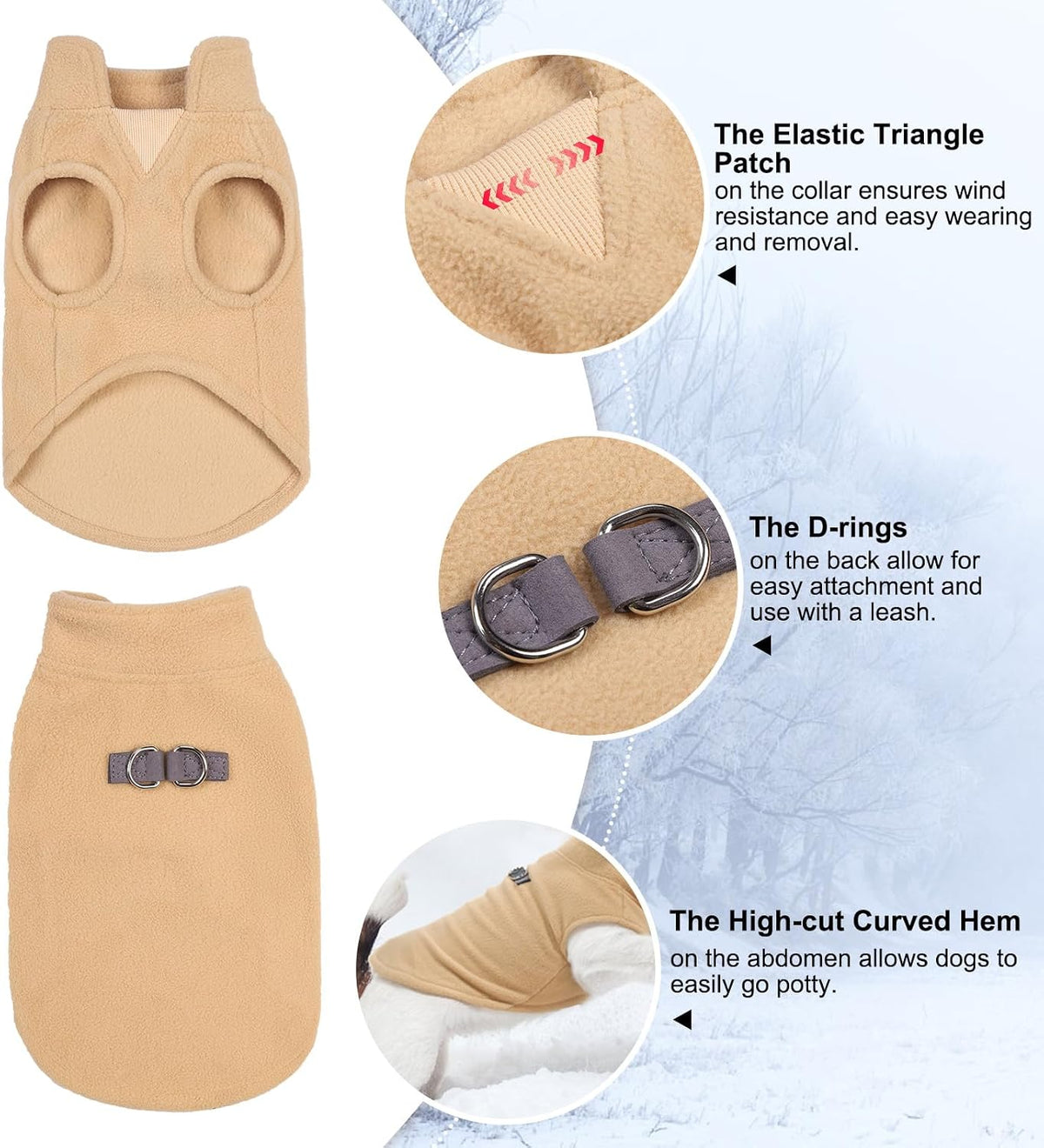 Dog Fleece Vest Sweater Winter Jacket for Small and Medium Large Dogs - Large / BEIGE - image 2