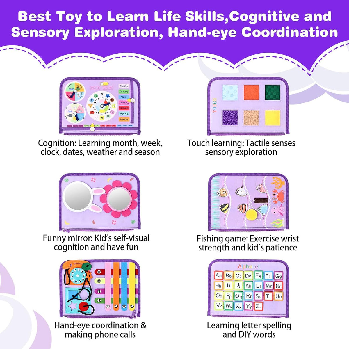 JHkim Busy Board Montessori Toys for Boys Girls Gifts - Purple - image 2