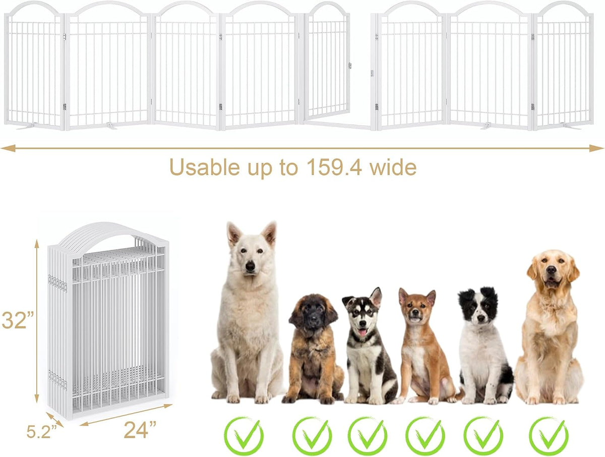 BHG Metal No-Assembly Freestanding Dog Gate with Door Walk Through - White / 8 panels - image 3