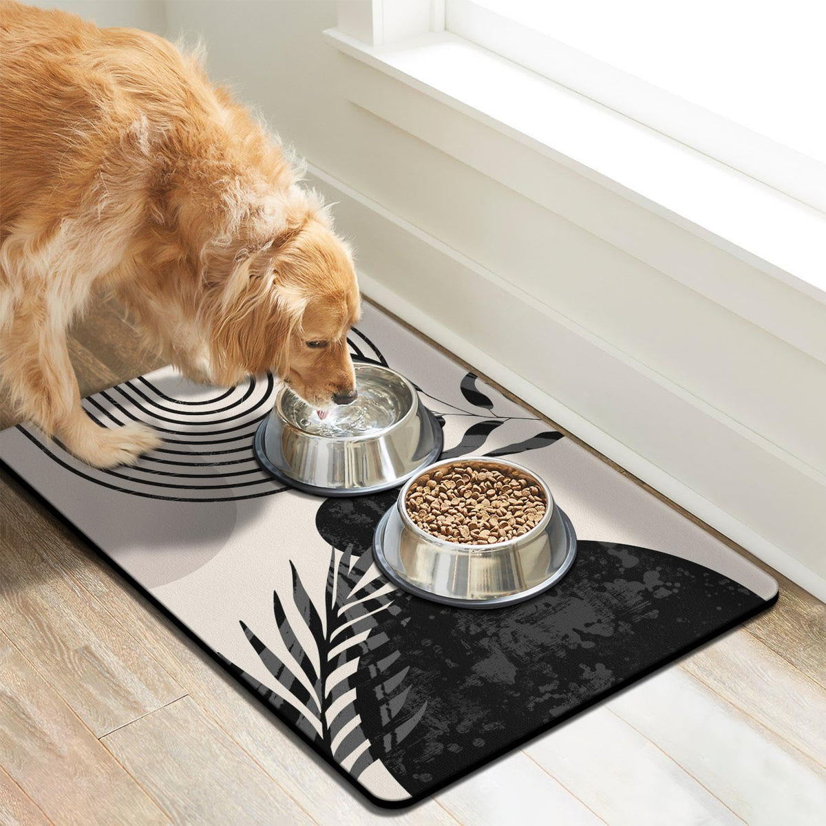 Dog Food Mats for Floors, Absorbent Dog Bowl Mat for Food and Water Dispenser Mat, Quick Dry Cat - Boho White / M(16"×24") - image 2