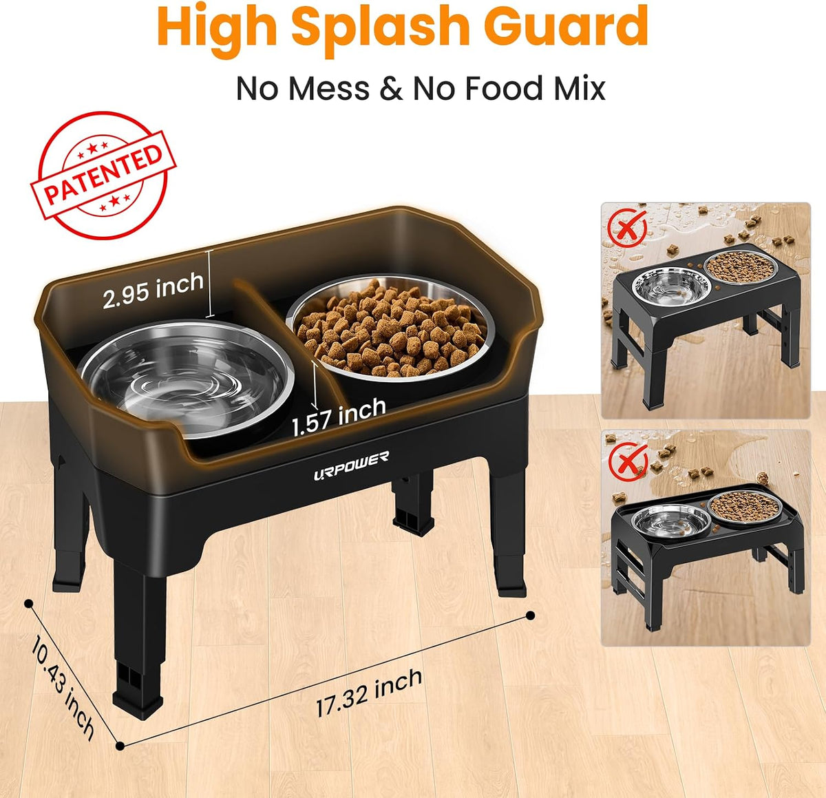 URPOWER Elevated Dog Bowls - Black / Large - image 2