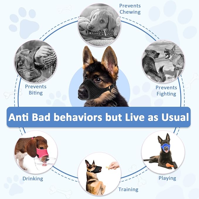 LUCKYPAW Soft Muzzle for Medium Large Sized Dogs Beagle Labrador German Shepherds, Dog Muzzle to Prevent Biting Chewing, Adjustable Breathable Mouth Guard for Grooming Walking Training(Blue, XL)