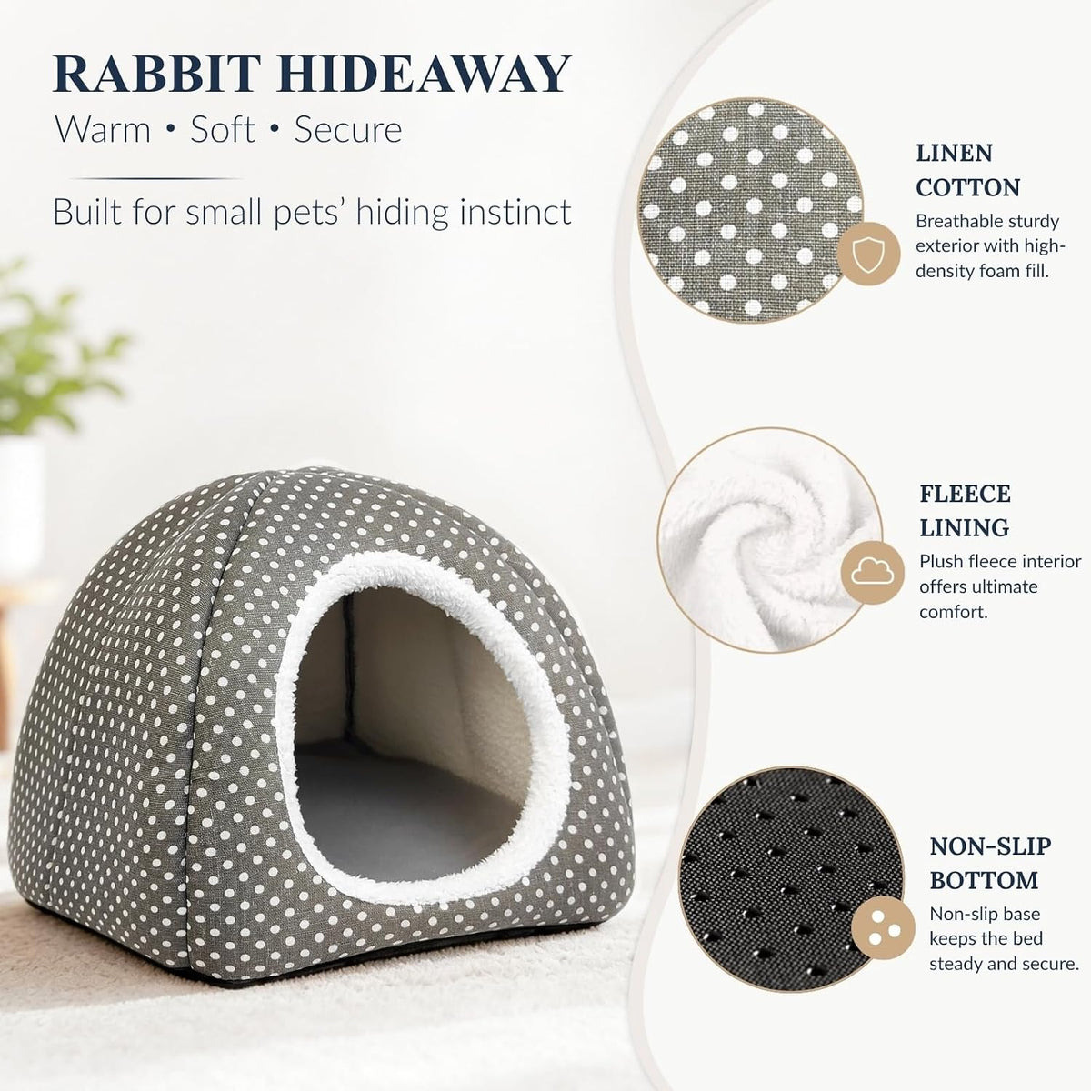 Rabbit Hideout Large Bunny Bed Washable Rabbit House – Daily Care for Small Pets - Grey - image 4