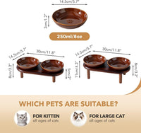 Elevated Cat Bowls, Ceramic Cat Bowl with Bamboo Stand Wide Opening – Essentials for Cats - Brown / Paw Set + Acacia Wood - image 2