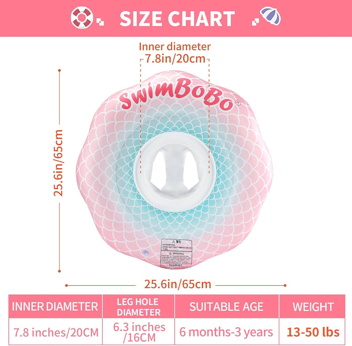 Inflatable Baby Swimming Float with Safety Seat Fun Swimming Pool - Pink Mermaid - image 4