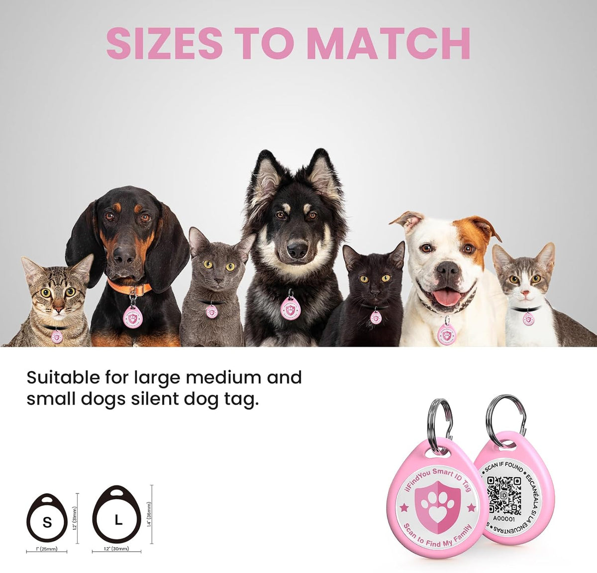QR Code Cat Tags Personalized Small, Real-time Alerts, Pink – Essentials for Cats - 1 Pack Pink / Small-1"*1.2'' - image 3