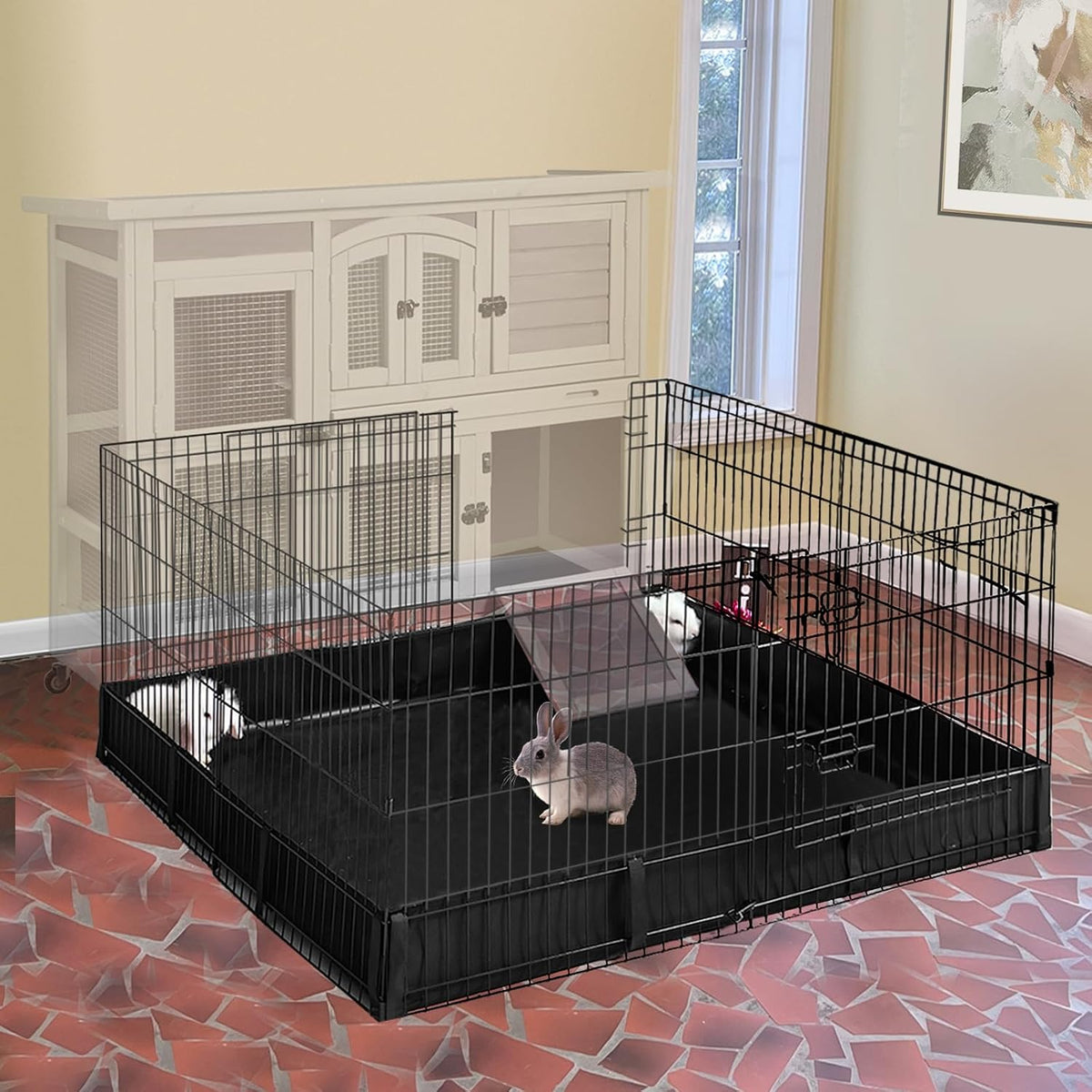 Rabbit Playpen，Small Animal Cage with Waterproof Mat