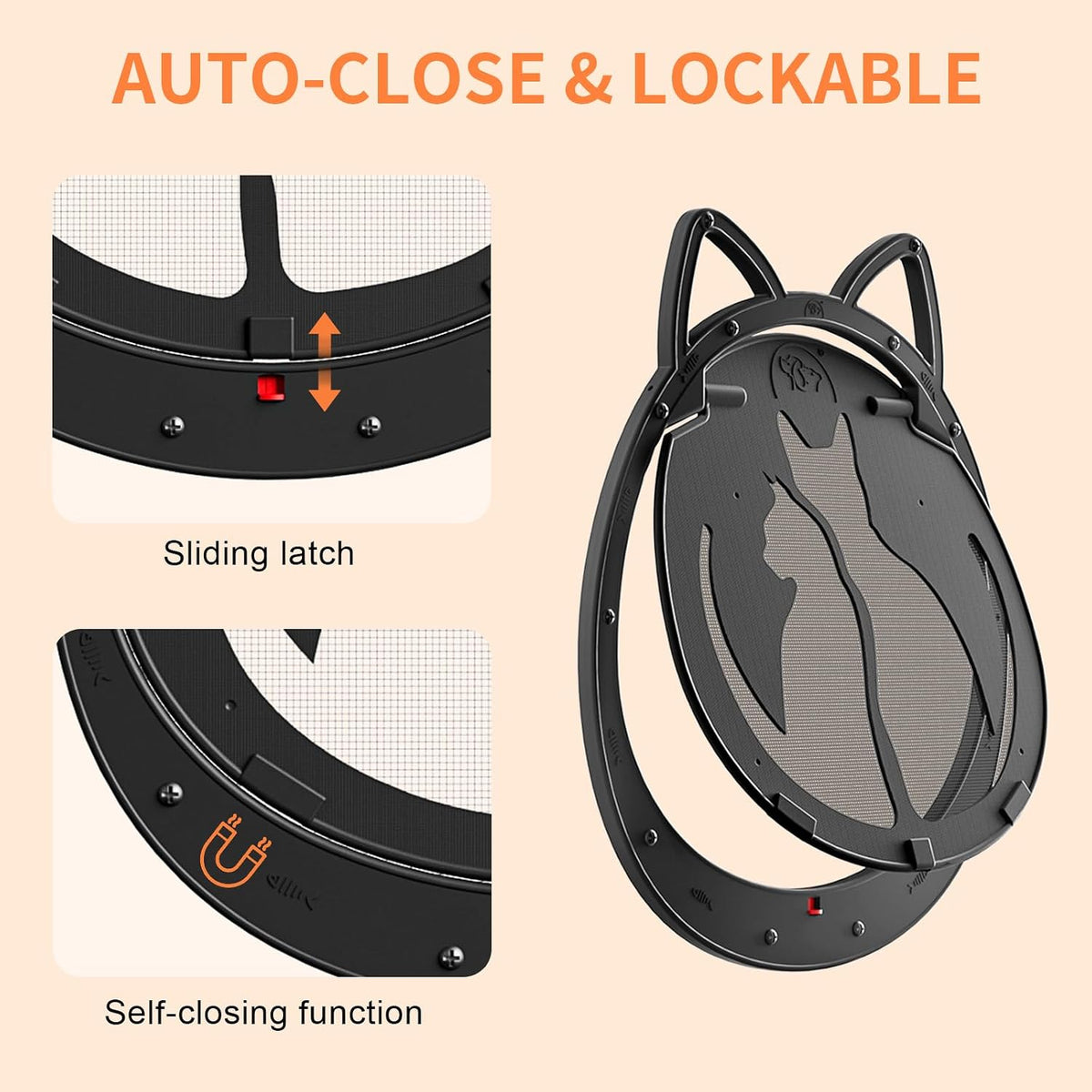 Cat Door for Screen Door, Lockable Magnetic Flap - Small - image 2