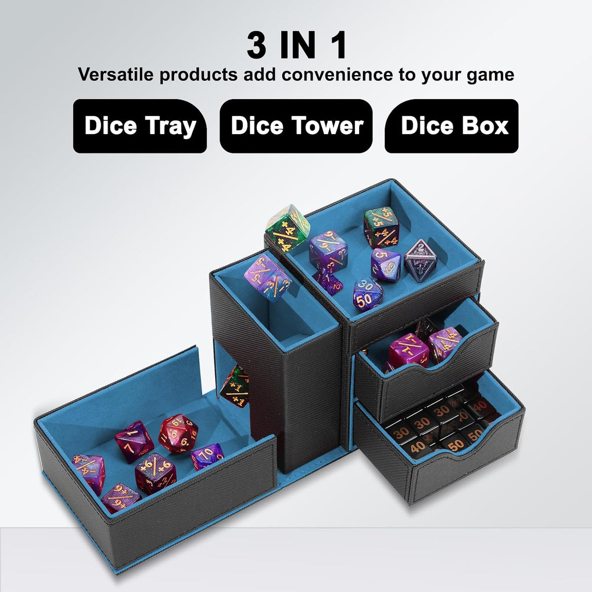 Stepane dice tray and dice tower storage box in black and red PU leather with drawers - view 36