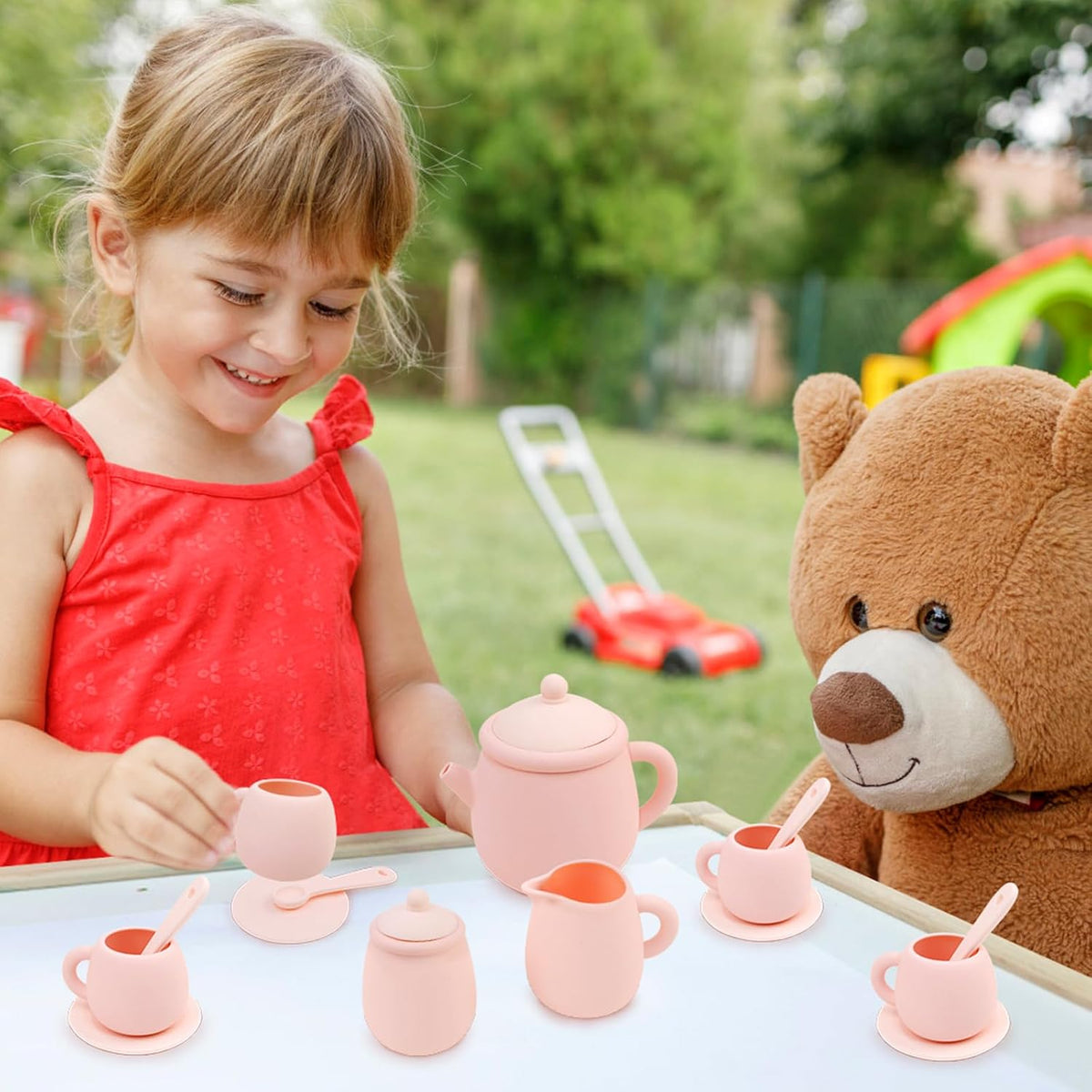 MCGMITT Silicone Tea Party Set, Toy Tea Set for Toddlers Kids - Pink - image 4