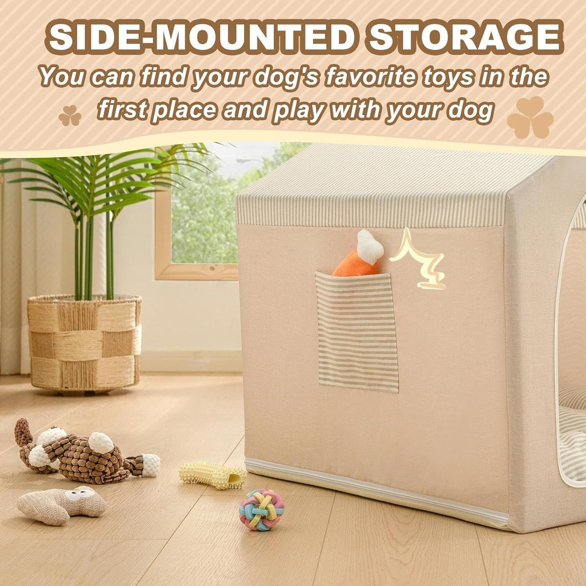Indoor Dog House with Frame, Cute Dog Tent Bed with Cover Cave - X-Large ( 29" × 29" × 29" ) / Beige - image 4