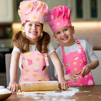 4Pcs Kids Apron and Chef Hat Set Gift for Girls Boys - Pink Cookie Candy - image 4