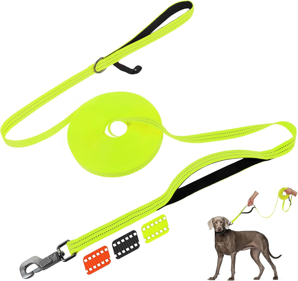 Fida Obedience Recall Training Agility Lead, Orange - 50FT / Neon Yellow