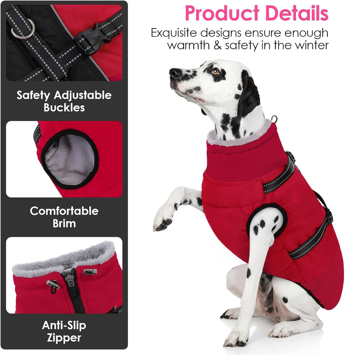Large Dog Coat Waterproof Dog Winter Jacket with Harness TurquoiseL – Essentials for Dogs - Red / XXX-Large - image 2