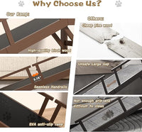 61" Dog Ramp for Bed, Pet Ramp with Removable Side Rail and Non-Slip Surface, Pet Ramp for Small & Large & Senior Dogs with Rest Platform and DIY Glow Strips,Dog Stairs for Couch, Brown