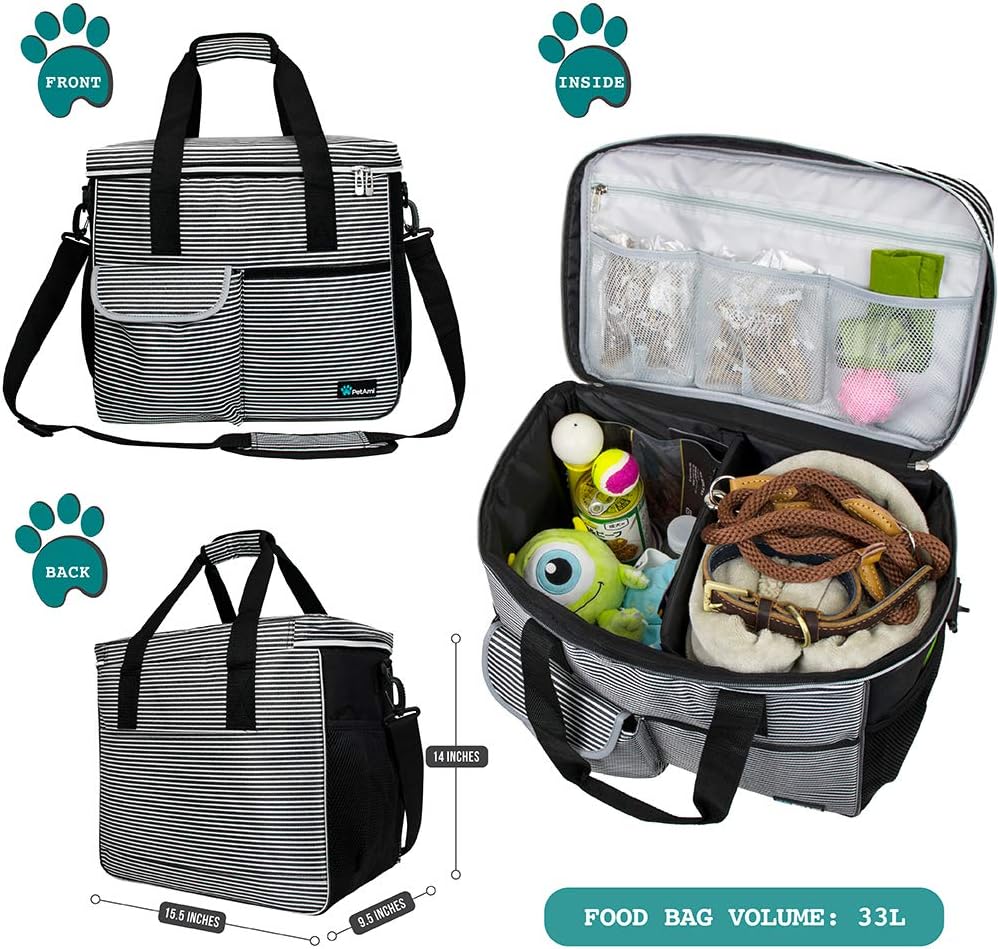 PetAmi Dog Travel Bag Organizer, Pet Supplies Diaper Tote - Large - 15.5"L x 9.5"W x 14.0"H / Stripe Black - image 2