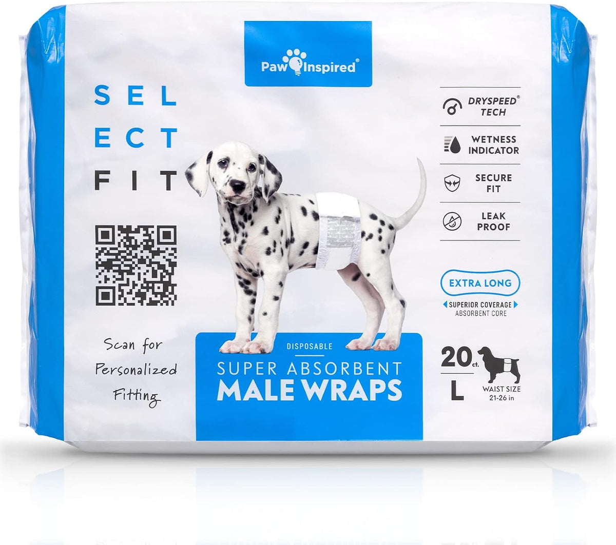 Paw Inspired Select Fit Male Dog Wraps, Wetness Indicator - Large