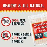 Canine Chews 10-11" Dental Coated Jumbo Rawhide Retriever Rolls (8 Pack) - Breath Freshening & Long Lasting Dental Chews for Dogs Large Size - Teeth Cleaning Dog Treats for Aggressive Chewers
