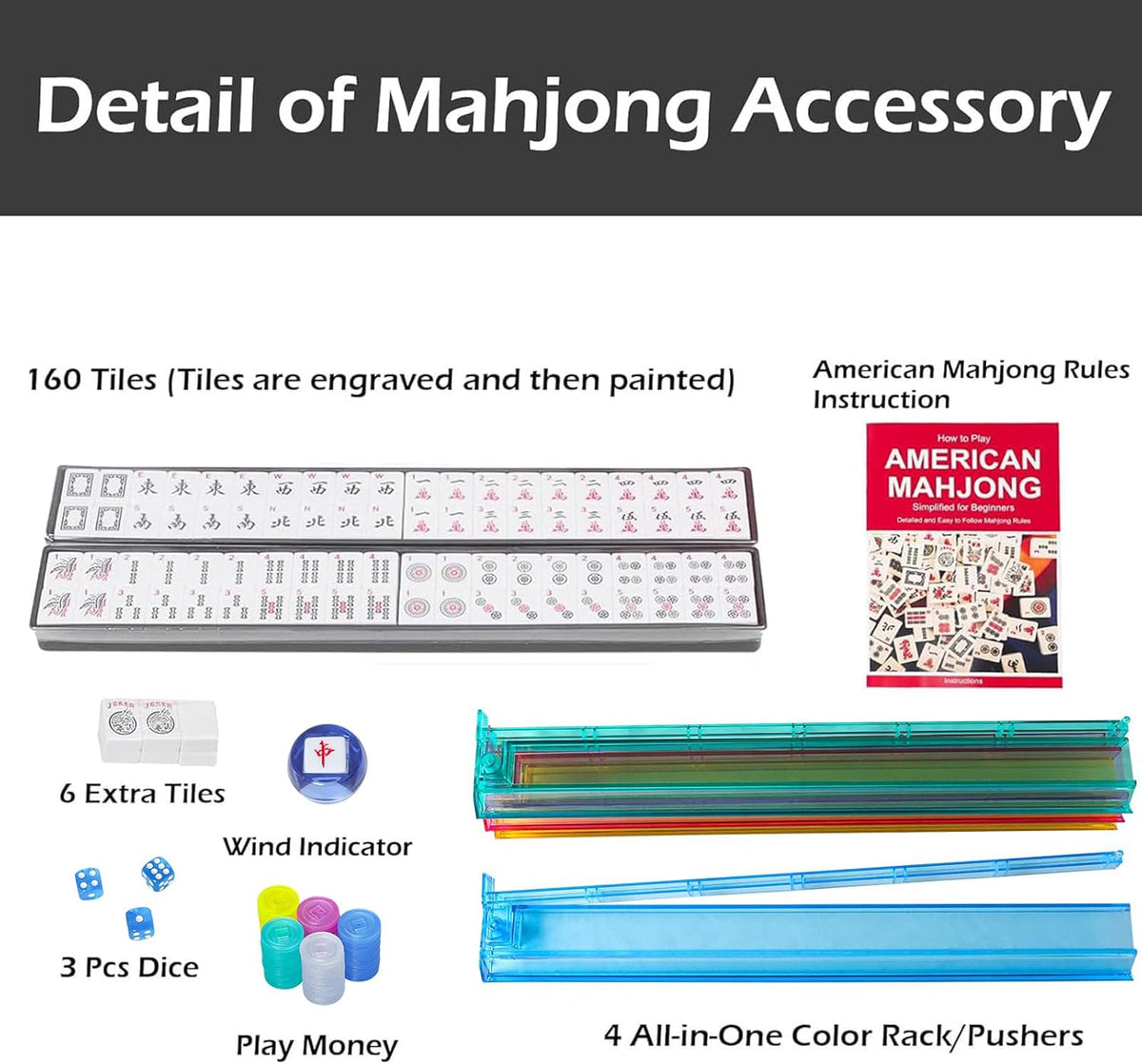 American Mahjong Game Set, 166 Quality White Tiles - Light Blue - image 3