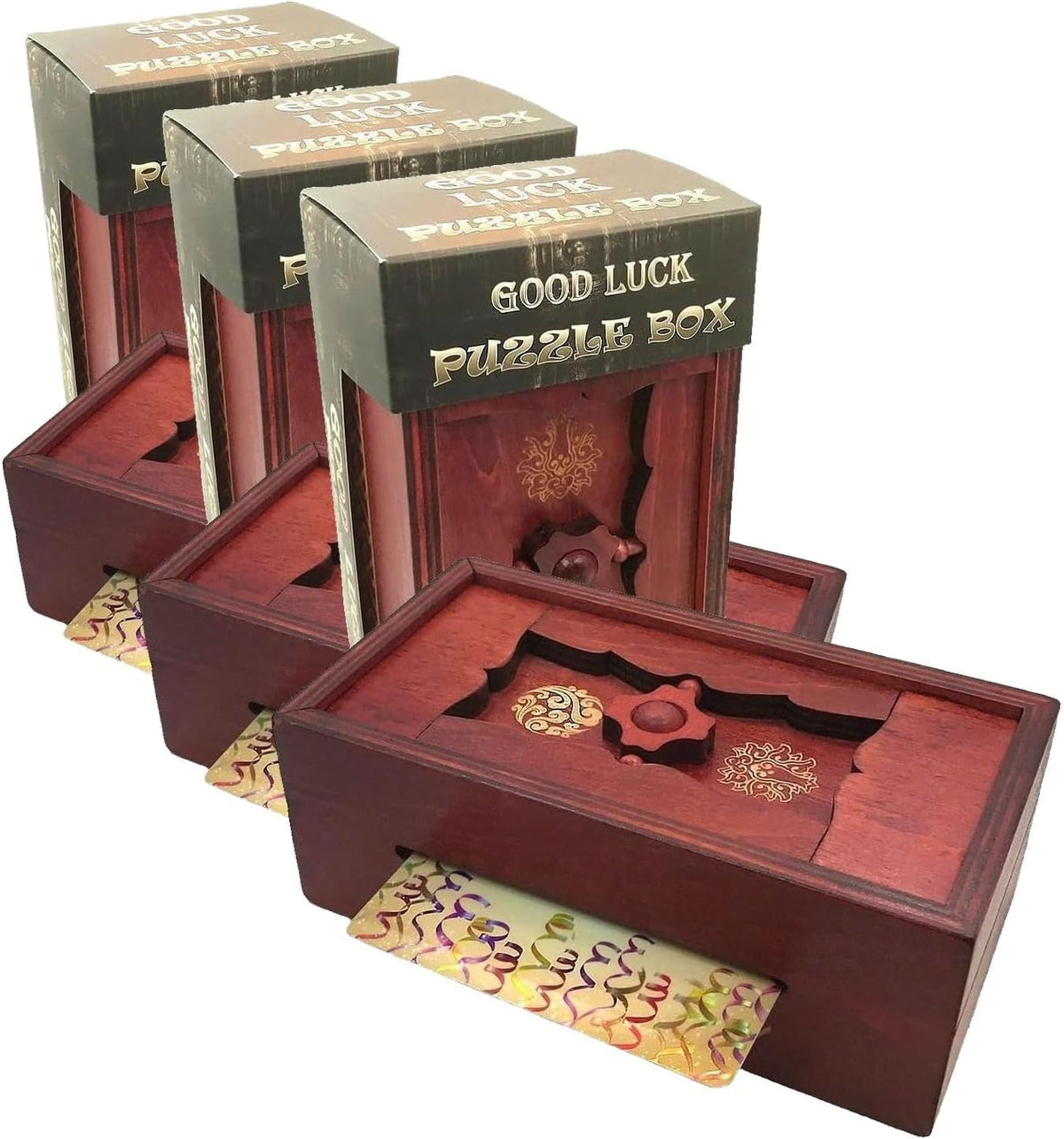 Good Luck Puzzle Box IQ Secret Money and Gift Card Holder Magic Trick - Small (Pack of 3)