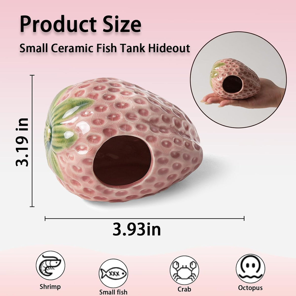 Pink Aquarium Decor Ceramic Cute Strawberry Betta Fish Tank Cave – Essentials for Fish - Pink / Strawberry - image 3