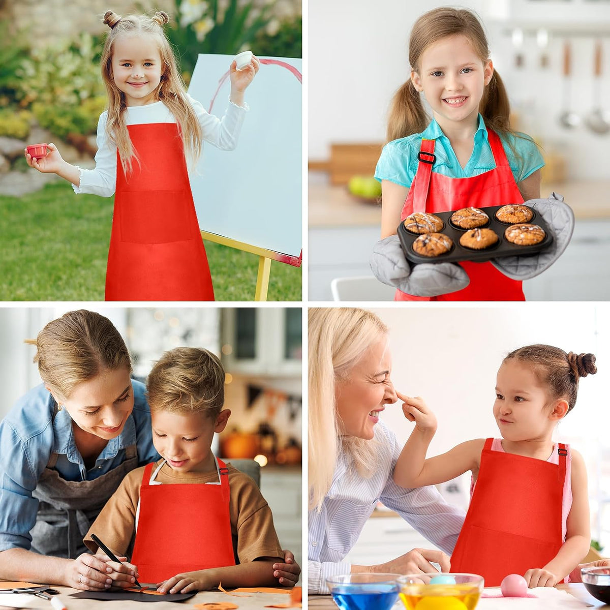 5 Pack Kids Apron Adjustable Children Apron with 2 Pockets Children - Red / 10 - image 2